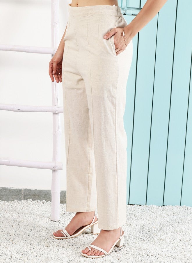 Athena سروال نسائي سهل الغسل بتصميم مستقيم باللون الأبيض الفاتح - Image 2