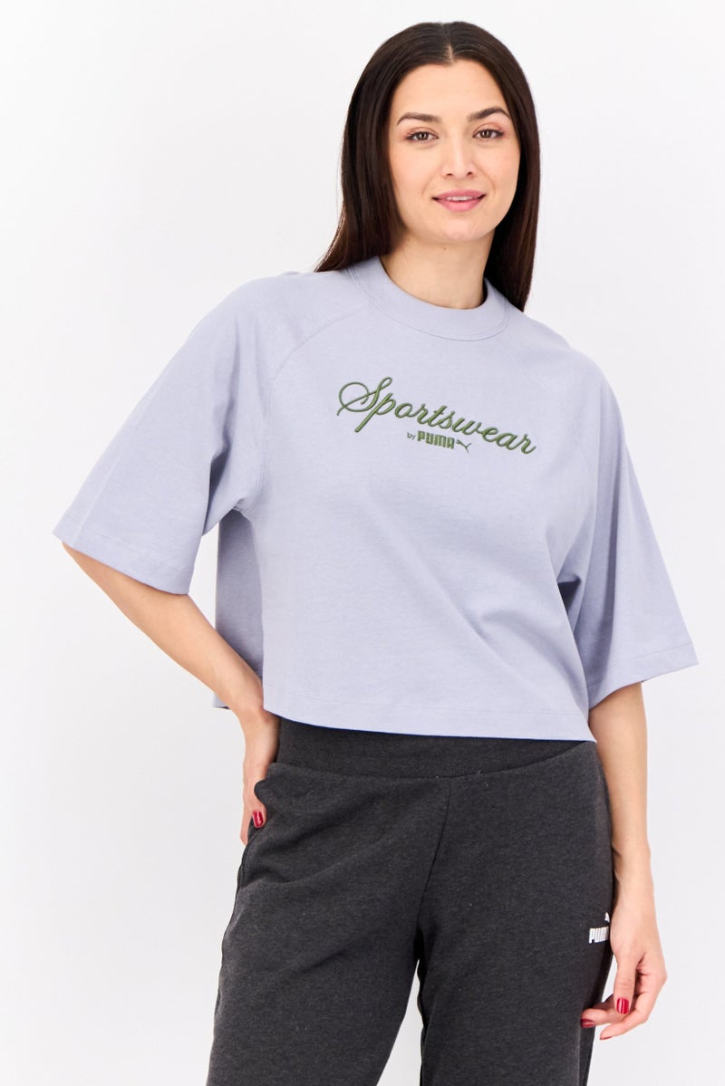 PUMA تي شيرت جريء للنساء بأكمام قصيرة ومقاس واسع، ضباب رمادي - Image 1
