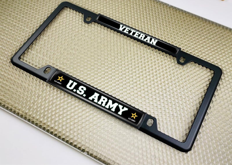 BestLicensePlateFrames [Officially Licensed Product] - Veteran U.S. Army with Star Logo - Domed Custom-Made Personalized Narrow (Thin) Top 4 Hole Metal Car License Plate Frame with Free caps - Black (Quantity: 1 Frame) - Image 5