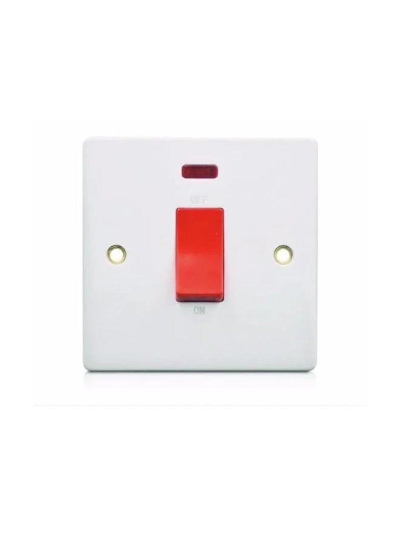 Heavy Duty 45A Double Pole Switch with Indicator – White & Red
