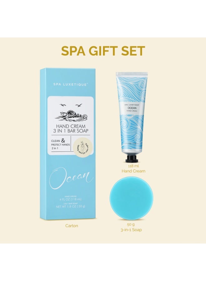 spa luxetique kincare Gift for Women, 2PCS Selfcare Gift Set with Hand Cream and Multi-purpose Soap, Ocean Scented Gift Set for Women, Travel Size Hand Lotion Gift Set  - Image 2