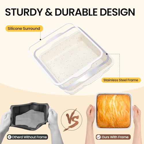 Vinino 8 x 8 Inch Silicone Square Brownie Cake Pan with Metal Reinforced Frame Set of 2 Nonstick Silicone Brownie Pans BPA Free Suitable for Making Cakes Brownies Bread - Image 3