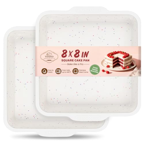 Vinino 8 x 8 Inch Silicone Square Brownie Cake Pan with Metal Reinforced Frame Set of 2 Nonstick Silicone Brownie Pans BPA Free Suitable for Making Cakes Brownies Bread - Image 1