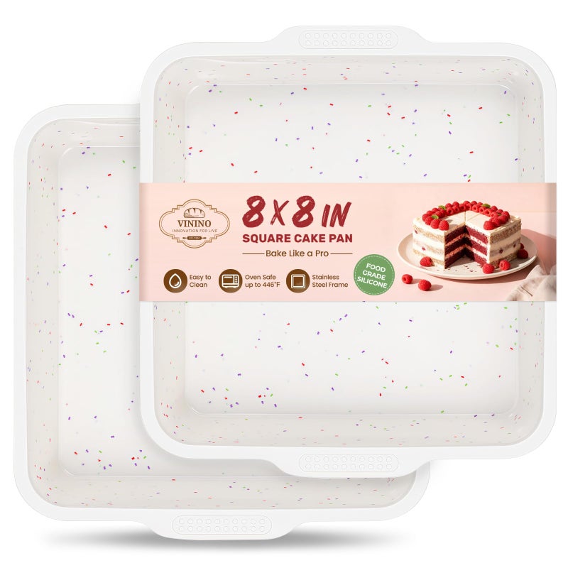 Vinino 8 x 8 Inch Silicone Square Brownie Cake Pan with Metal Reinforced Frame Set of 2 Nonstick Silicone Brownie Pans BPA Free Suitable for Making Cakes Brownies Bread - Image 2