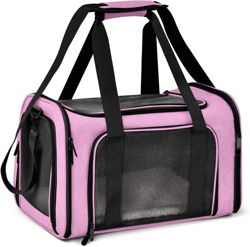 Pet Carrier for Small Medium Cats Dogs Puppies up to 15 Lbs, TSA Airline Approved, Soft Sided, Collapsible Travel - Pink - Image 1