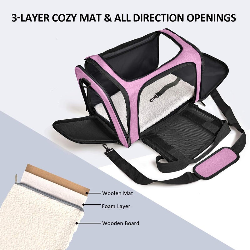 Pet Carrier for Small Medium Cats Dogs Puppies up to 15 Lbs, TSA Airline Approved, Soft Sided, Collapsible Travel - Pink - Image 2