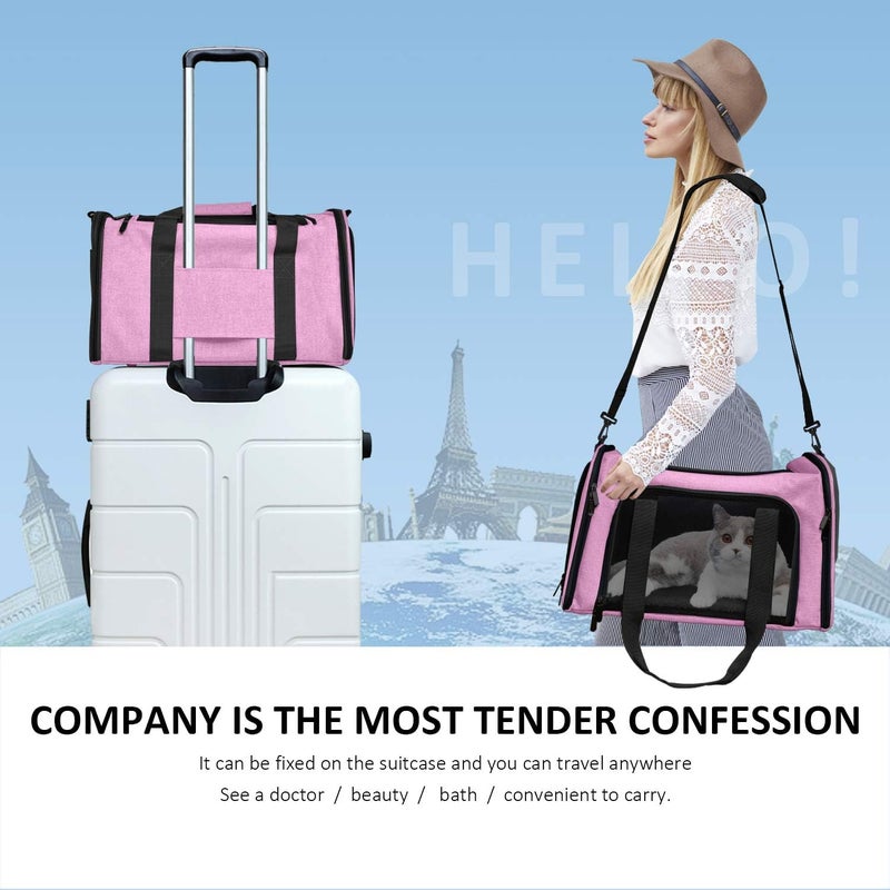 Pet Carrier for Small Medium Cats Dogs Puppies up to 15 Lbs, TSA Airline Approved, Soft Sided, Collapsible Travel - Pink - Image 4