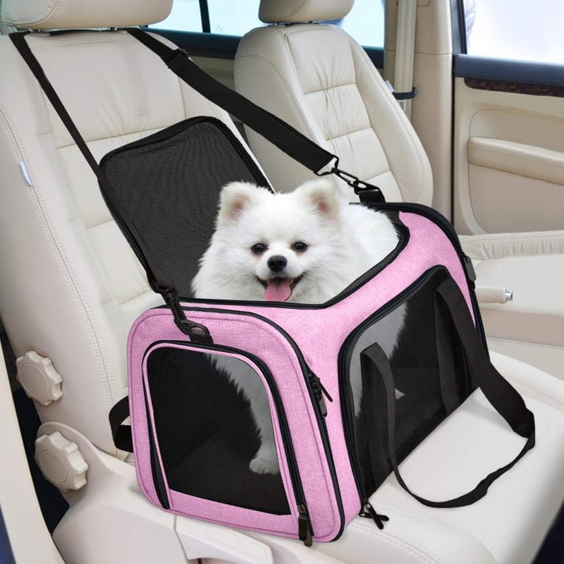 Pet Carrier for Small Medium Cats Dogs Puppies up to 15 Lbs, TSA Airline Approved, Soft Sided, Collapsible Travel - Pink - Image 3