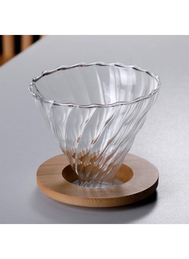 yongsheng V60 Glass Coffee Dripper With Wooden Base Clear, Pour Over Coffee Dripper, Glass Coffee Filter with Double Layer Mesh, Cone Shape  - Image 1