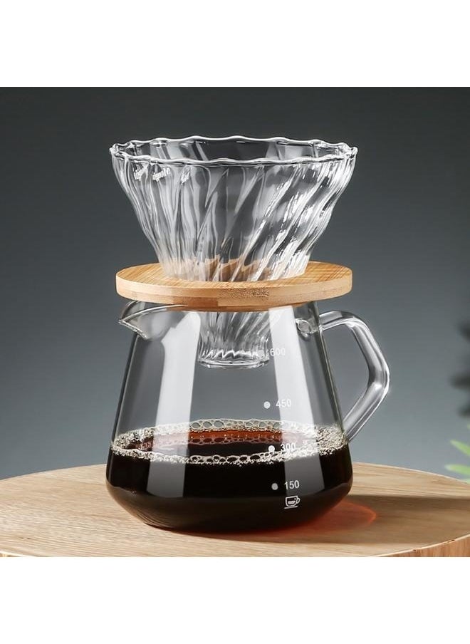 yongsheng V60 Glass Coffee Dripper With Wooden Base Clear, Pour Over Coffee Dripper, Glass Coffee Filter with Double Layer Mesh, Cone Shape  - Image 3