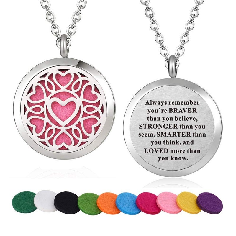 Comelyjewel Stainless Steel Heart Aroma Therapy Aromatherapy Essential Oil Diffuser Necklace Locket Pendant 