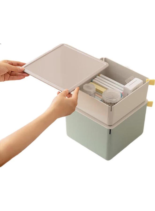 Deli Xdomo Series Storage Box With Lid, Office And Makeup Organizer With Silicone Clasp, Light Gray Low Square Xdm11 - Image 1