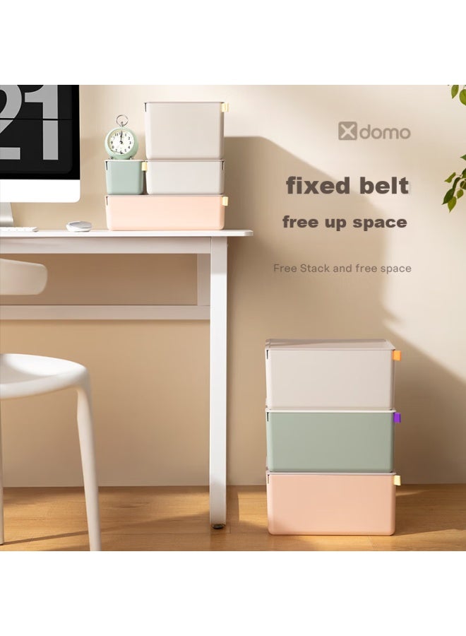 Deli Xdomo Series Storage Box With Lid, Office And Makeup Organizer With Silicone Clasp, Light Gray Low Square Xdm11 - Image 4