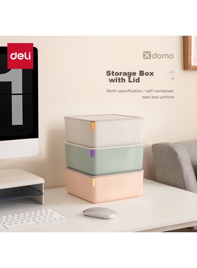 Deli Xdomo Series Storage Box With Lid, Office And Makeup Organizer With Silicone Clasp, Light Gray Low Square Xdm11 - Image 1