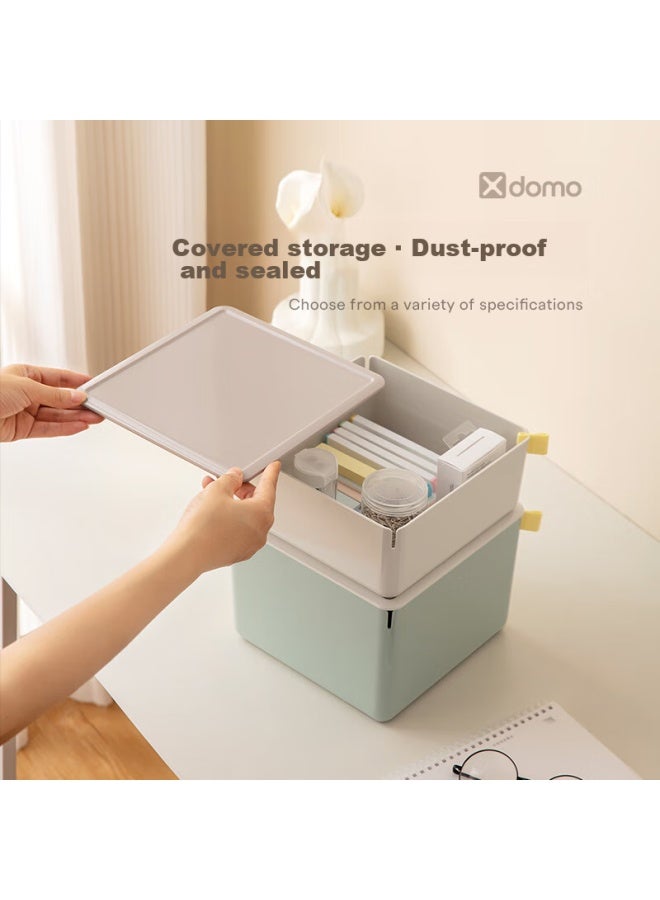 Deli Xdomo Series Storage Box With Lid, Office And Makeup Organizer With Silicone Clasp, Light Gray Low Square Xdm11 - Image 3