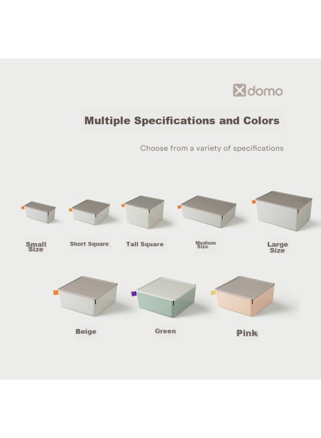 Deli Xdomo Series Storage Box With Lid, Office And Makeup Organizer With Silicone Clasp, Light Gray Low Square Xdm11 - Image 2