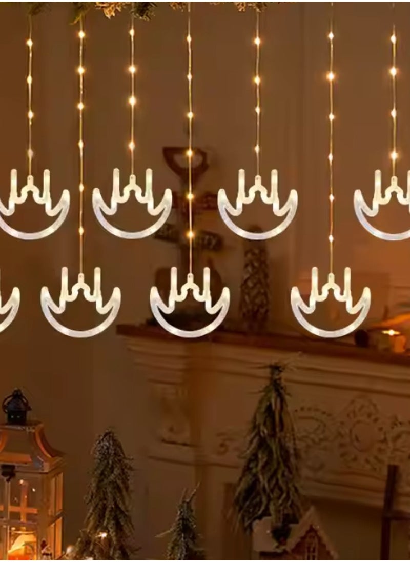 Yuwell - Ramadan Light 3 Meter 100 LED String Light LED Decorative Light Multi Modes Operated Light With 3-Pin Plug For Ramadan Decoration Light Eid Decoration Light Warm White With Moon And Mosque Design Curtain Lights - Image 1