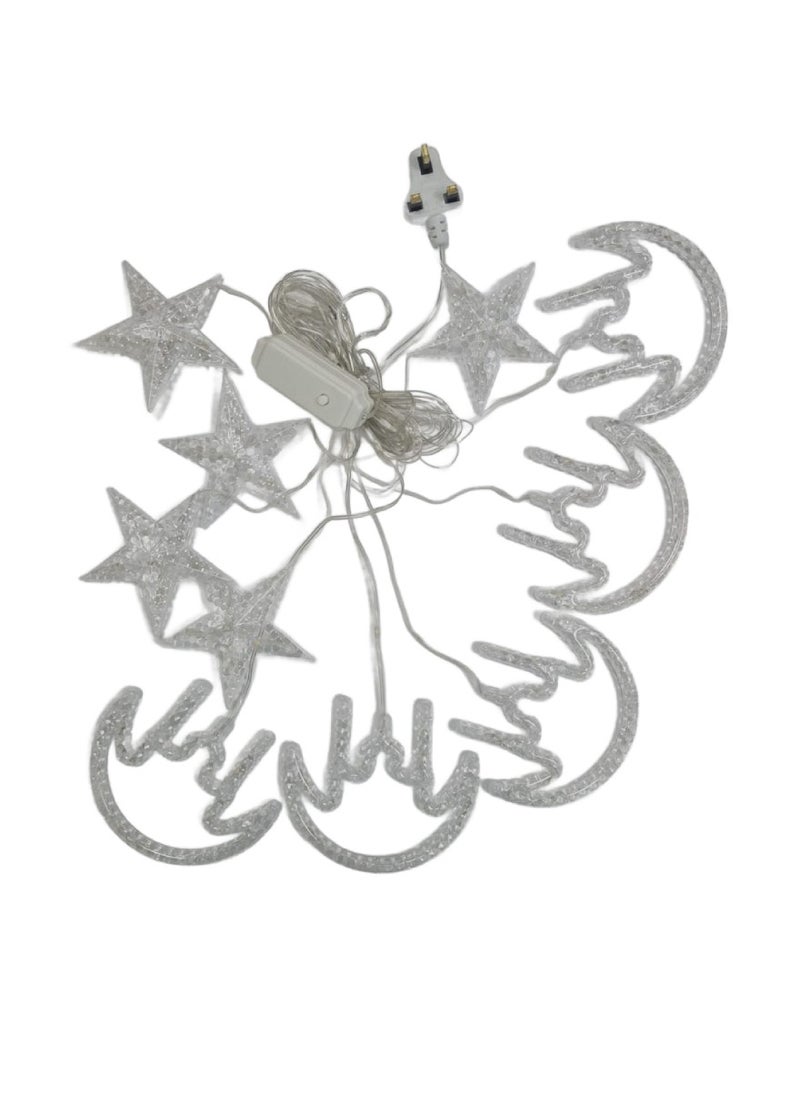Yuwell - Ramadan Light 3 Meter 100 LED String Light LED Decorative Light Multi Modes Operated Light With 3-Pin Plug For Ramadan Decoration Light Eid Decoration Light Warm White With Moon And Mosque Design Curtain Lights - Image 1