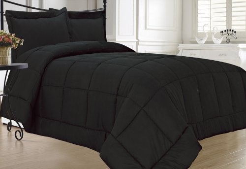 Elegant Comfort KingLinen Down Alternative 3 Pcs Comforter Set Queen Black