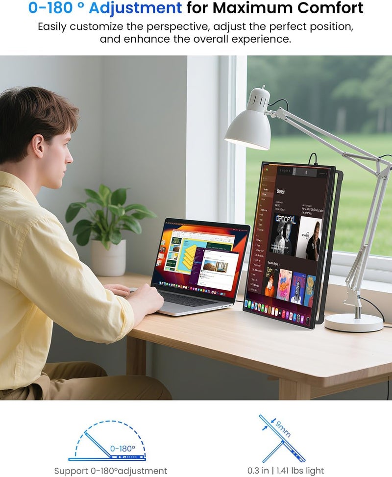 Uperfect Portable Monitor 15.6", 125% sRGB 1080P FHD Portable Screen Plug & Play, VESA & 180° Adjustable Stand 350Nits, USB-C HDMI Ultra-Slim Travel Monitor for Laptop, Phone, PC, Game Console - Image 5