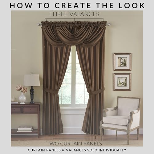 Elrene Home Fashions Versailles Room-Darkening Faux-Silk Waterfall Window Valance, Accessory for Bedroom or Living Room Windows with Rod Pocket Tabs, 52" x 36", 1 Valance, Chocolate Brown - Image 3