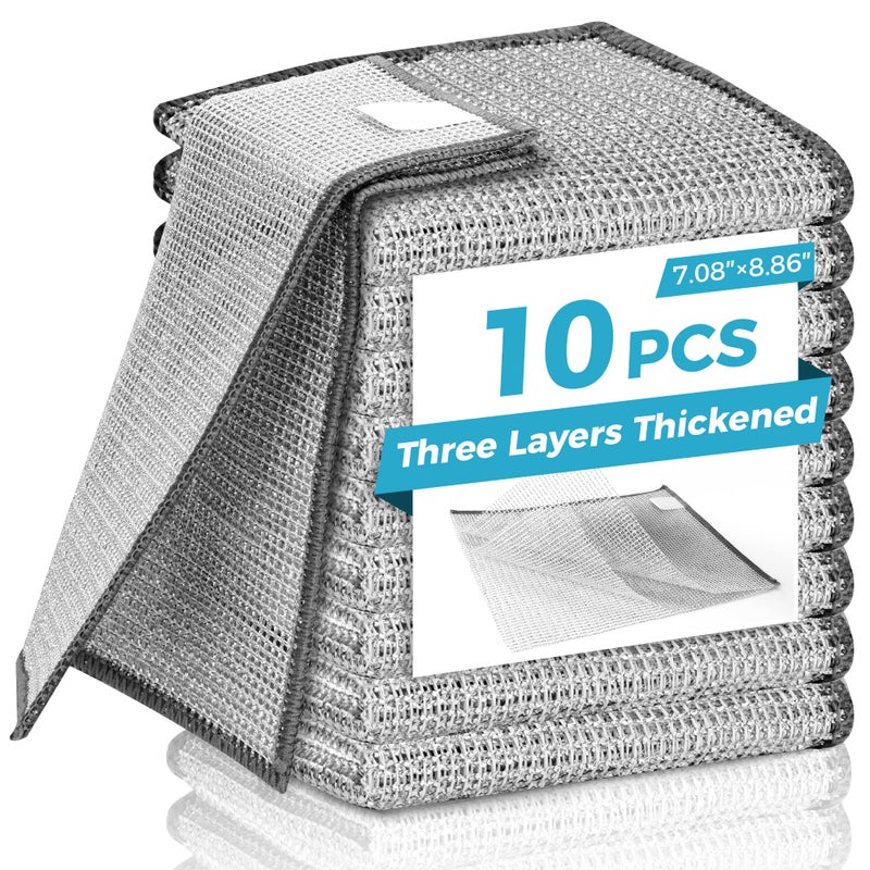 Forggon10 Pcs New Upgrade 3Layer Metal Dish Cloth No Scratches and No Odor Multipurpose Wire Dishwashing Rag for Wet and Dry Kitchen Cleaning DishRagsSinksDishesStove Top Dimensions708X886