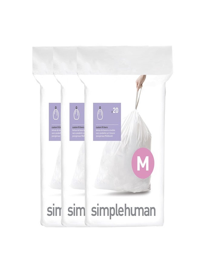simplehuman Code M 60 Count, Dispenser Pack Custom Fit Liners, Drawstring Trash Bags, 45 Liter / 11.9 Gallon, White - Image 1