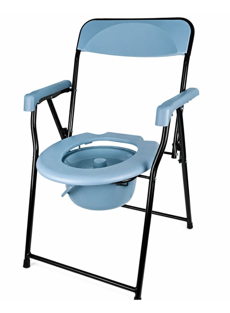 SMART HOME Toilet chair, toilet seat, portable and foldable toilet rack, comfortable and portable bathroom chair for the elderly and people with disabilities Blue 55x50x100 cm - Image 1