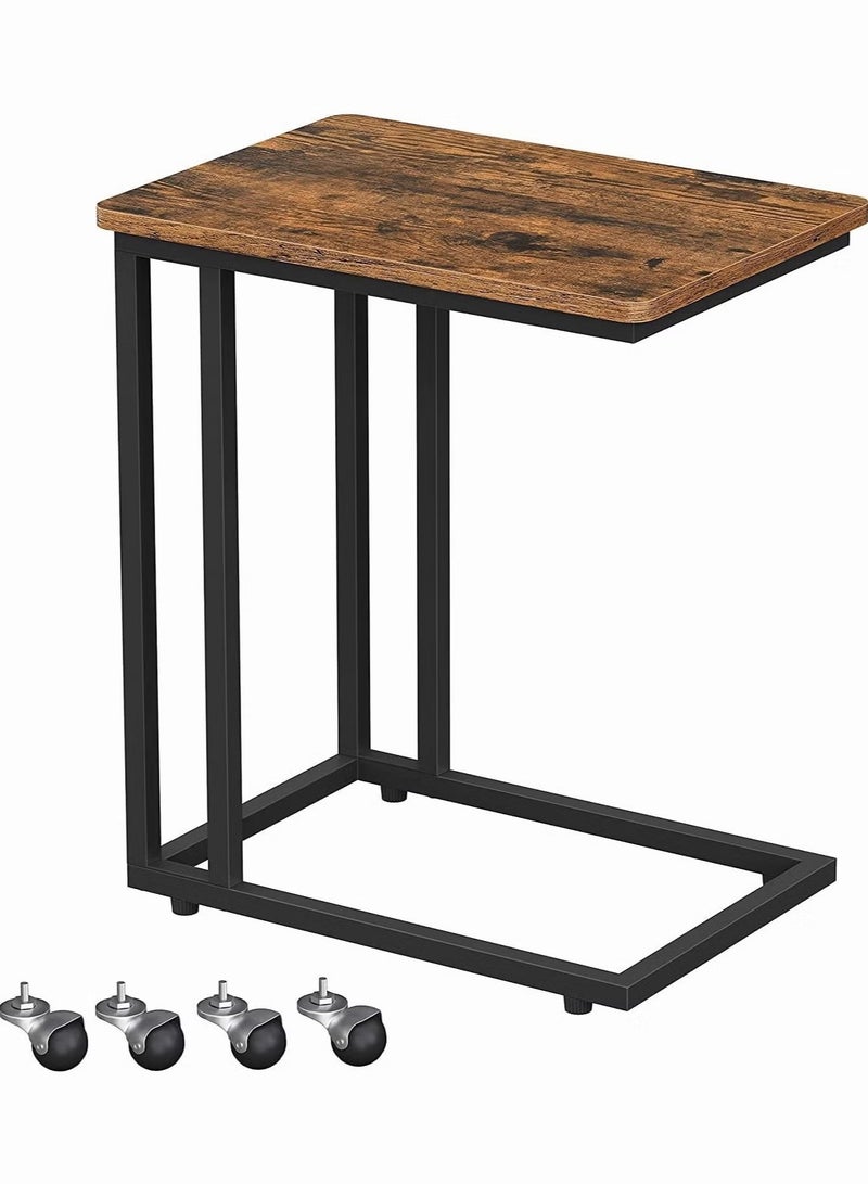 Generic Chulovs End/Side Table, C-Shaped TV Tray Table, Snack Table with Metal Frame, Swivel Wheels, Industrial, for Living Room, Sofa, Bedroom, Walnut Wood.