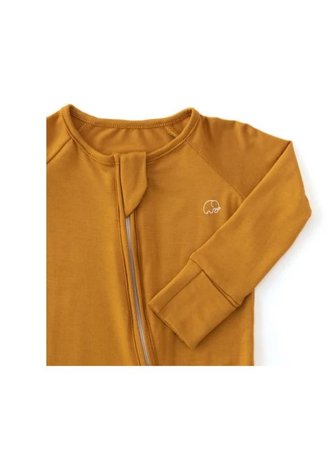 Anvi Baby Organic Zipper Romper 95% Bamboo 5% Spandex Mustard 6 to 12 months