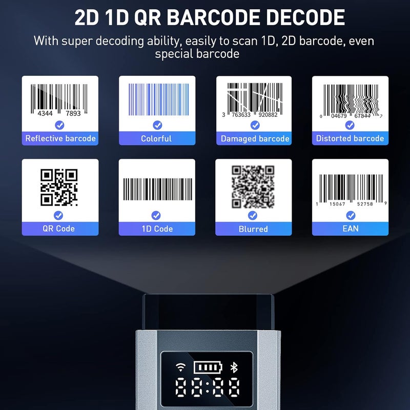 JRHC Bluetooth Scanner, Portable Barcode Scanner Wireless 1D 2D Barcode Reader 3 in 1 Wired & Bluetooth & 2.4G Wireless Connection Bar Code Scanners with TFT Screen Work for iOS, Windows, Android - Image 5