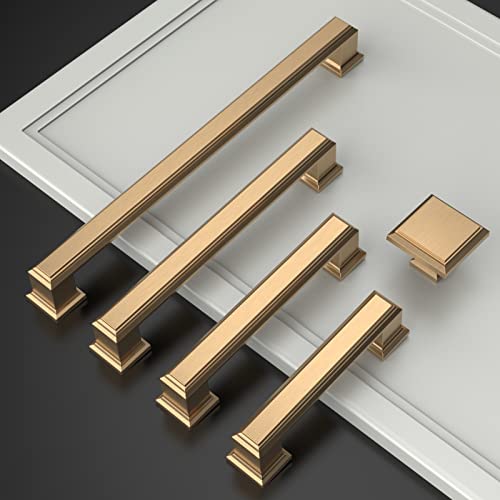 Amerdeco 10 Pack Champagne Bronze Cabinet Pulls 3 Inch(76mm) Hole Center Cabinet Hardware Kitchen Cabinet Handles for Bathroom Drawer Pulls Dresser Pulls ZH0001 - Image 2