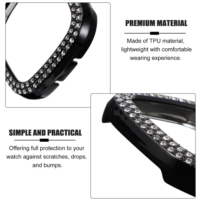 Dual Row Black Rhinestone Smartwatch Case Full Cover Anti Scratch Bumper - Image 4
