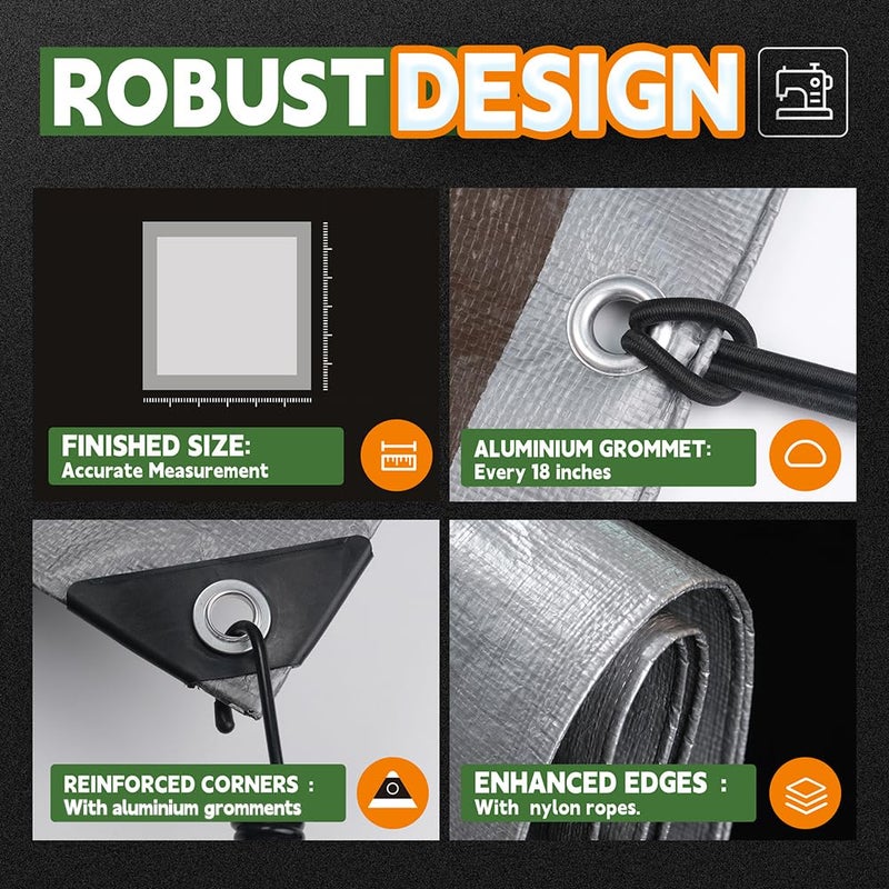 RAINDEWAY Tarps Heavy Duty Waterproof 8X10 Feet (2 Pack) 10Mil Multipurpose Poly Tarp Cover With Metal Grommets And Reinforced Edges Silver/Brown Tarp By Raindeway - Image 4