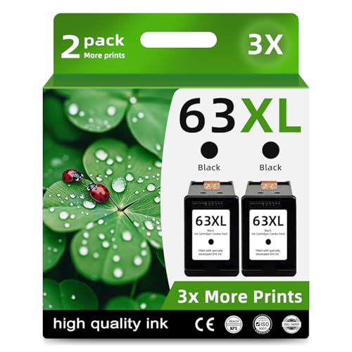 Skyink 63XL Ink Cartridges Replacement for HP Ink 63 XL 2 Black Fit for HP63 3830 5255 5258 4650 Envy 4520 4512 Deskjet 3632 1112 3637 3630 Printers BK - Image 1