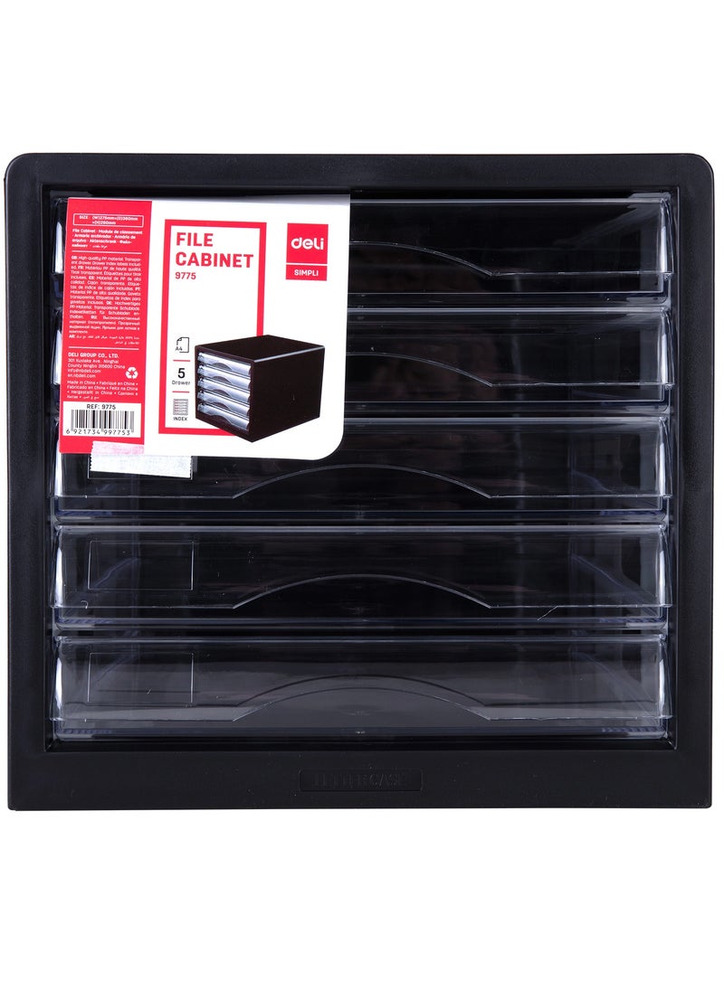 Deli Deli E9775 5 Drawer File Cabinet, Black, High-Quality PP Material, Translucent Drawers with Stickers for Easy Organization  - Image 2
