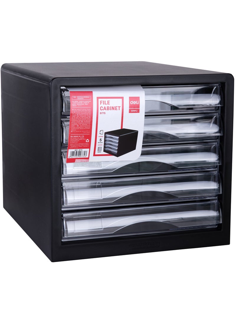 Deli Deli E9775 5 Drawer File Cabinet, Black, High-Quality PP Material, Translucent Drawers with Stickers for Easy Organization  - Image 3