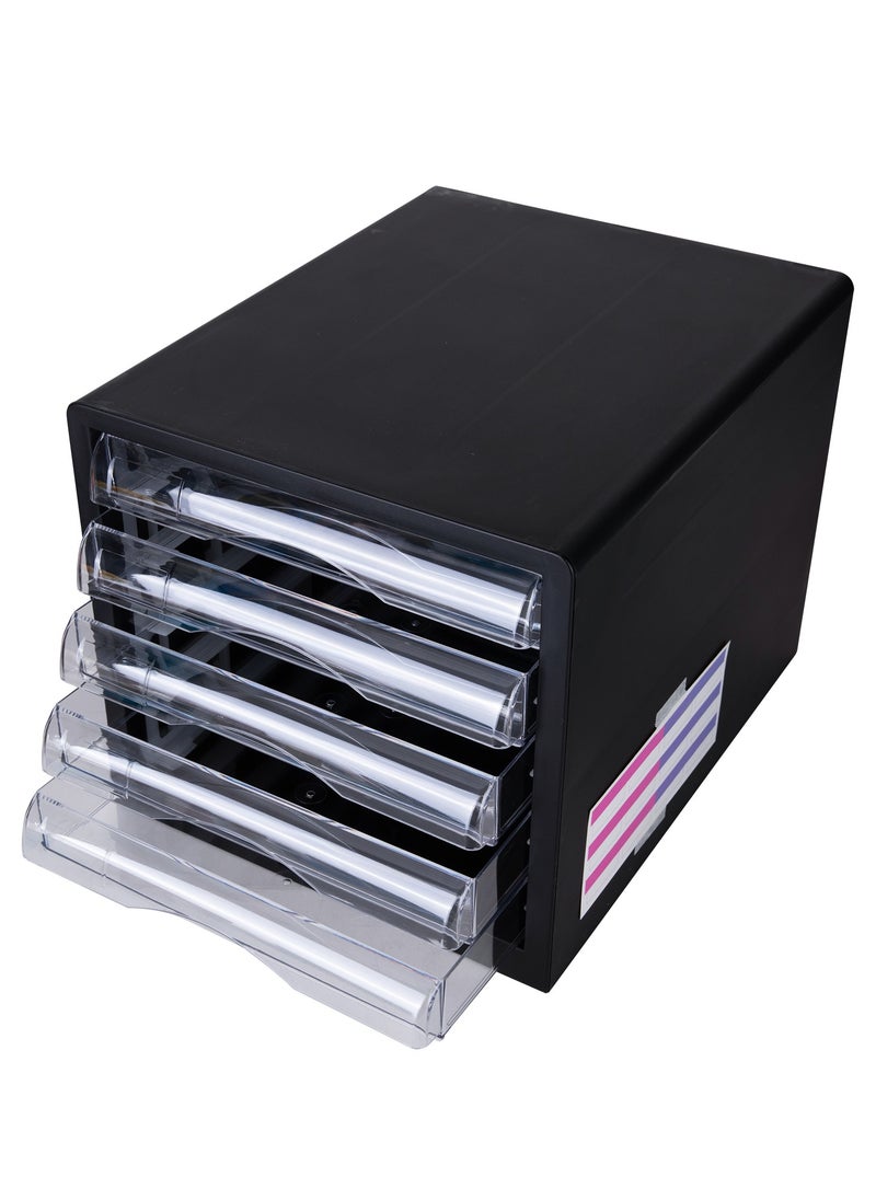 Deli Deli E9775 5 Drawer File Cabinet, Black, High-Quality PP Material, Translucent Drawers with Stickers for Easy Organization  - Image 5