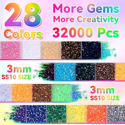 Cynailli 32000Pcs 3MM Colors Flatback Rhinestones for Bedazzling, Jelly Resin Rhinestones Gems, Colorful Gems Bedazzling for Crafting DIY Face Makeup Crafts Tumblers - Image 4