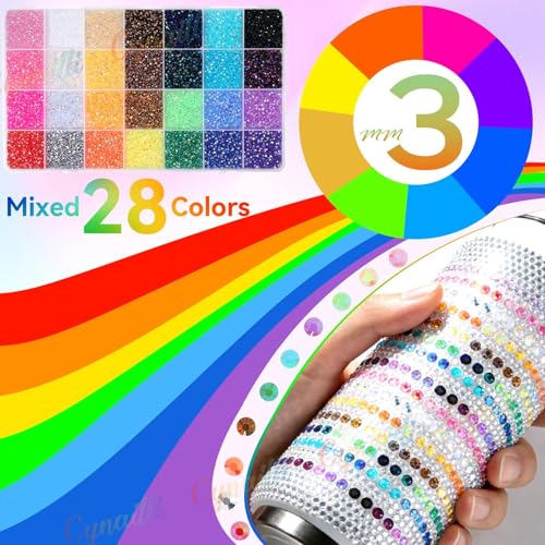 Cynailli 32000Pcs 3MM Colors Flatback Rhinestones for Bedazzling, Jelly Resin Rhinestones Gems, Colorful Gems Bedazzling for Crafting DIY Face Makeup Crafts Tumblers - Image 2