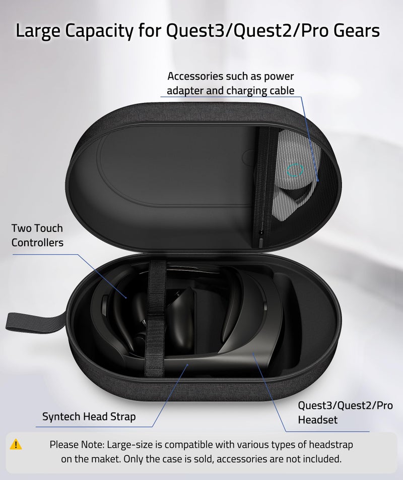 Syntech Large Hard Carrying Case Compatible with Meta Quest 3S/Oculus Quest 3/2/Pro/Pico4 Accessories VR Headset with Elite Strap, Touch Controllers and Others, High Capacity for Storage Travel(Black) - Image 2
