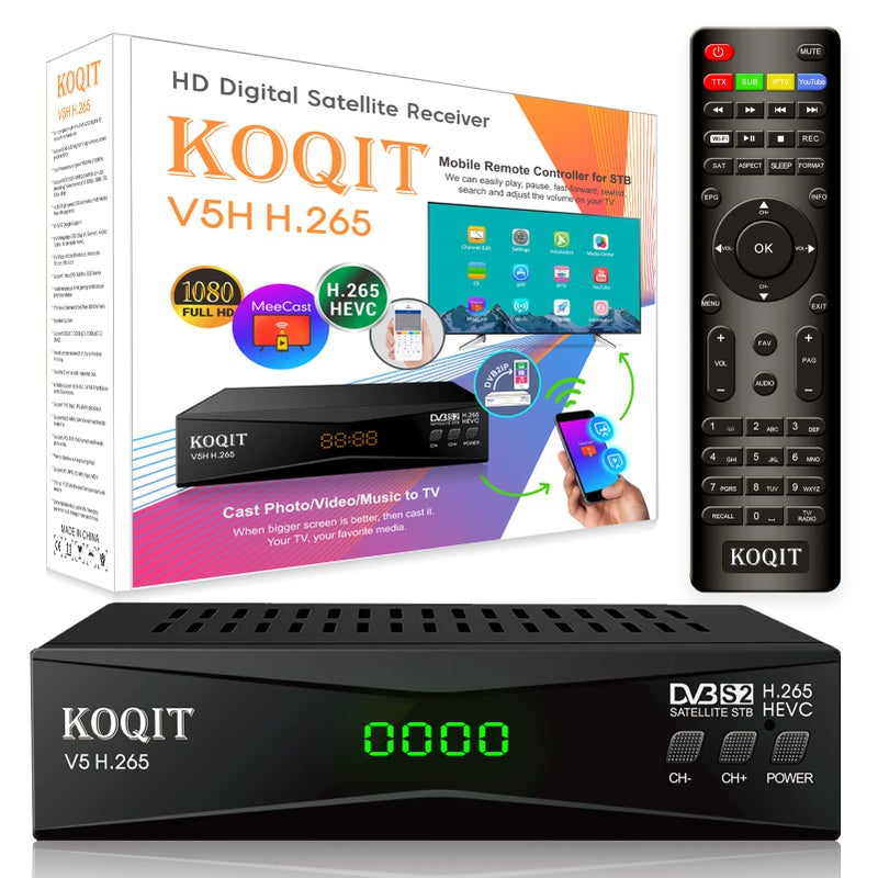 KOQIT جهاز استقبال الأقمار الصناعية Koqit V5H H265 مجاني الهواء FTA DVBS2 جهاز تلفزيون ساتل HEVC DVB S2 Galaxy 19 أجهزة ساتل DVB Finder Meecast Biss PVU YouTube TV Decoder DVB2IP Box