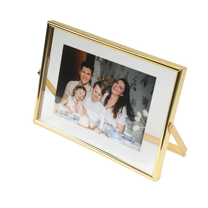 أهاجو إطار Ahago Gold Floating (5 "" X7 "أفقيًا) للصورة 4x6 3x5 2x3 على الطاولة ، إطار صورة على الطاولة المنزل أو المكتب ديكورًا راقيًا لعيد العطلة أو الزفاف - Image 1