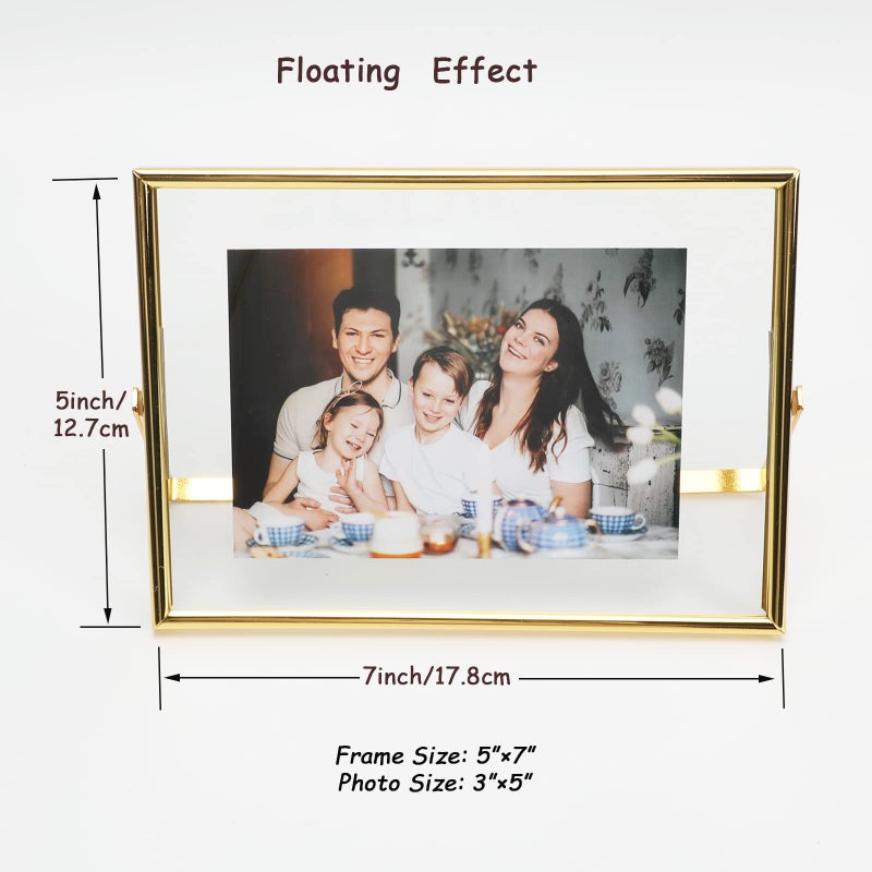 أهاجو إطار Ahago Gold Floating (5 "" X7 "أفقيًا) للصورة 4x6 3x5 2x3 على الطاولة ، إطار صورة على الطاولة المنزل أو المكتب ديكورًا راقيًا لعيد العطلة أو الزفاف - Image 2