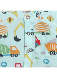 Hopscotch Hopscotch Boys Vehicle Print Shirt Shorts Set In Green Color for Ages 9-12 Months  - Image 3
