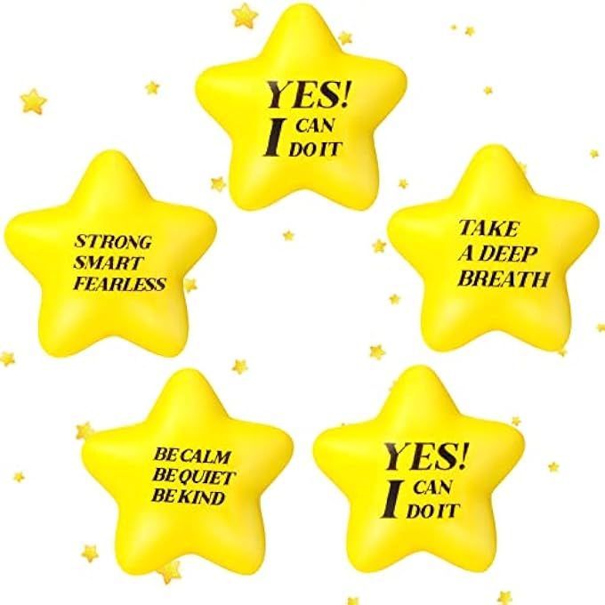 Kasyat 20 Pcs Stress Balls with Quotes Mini Motivational Stress Balls for Adults Star Stress Relief Toy Colorful Foam Balls for Women Men Relieve Anxiety Party Supplies (Yellow) - Image 1
