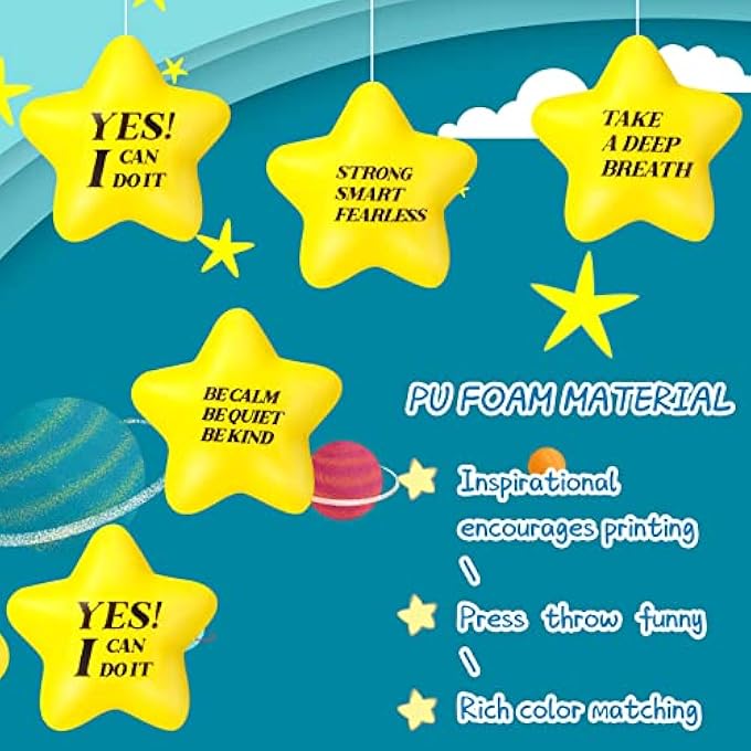 Kasyat 20 Pcs Stress Balls with Quotes Mini Motivational Stress Balls for Adults Star Stress Relief Toy Colorful Foam Balls for Women Men Relieve Anxiety Party Supplies (Yellow) - Image 5