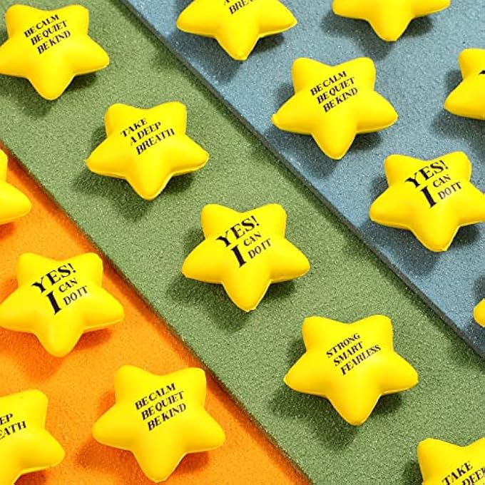 Kasyat 20 Pcs Stress Balls with Quotes Mini Motivational Stress Balls for Adults Star Stress Relief Toy Colorful Foam Balls for Women Men Relieve Anxiety Party Supplies (Yellow) - Image 3