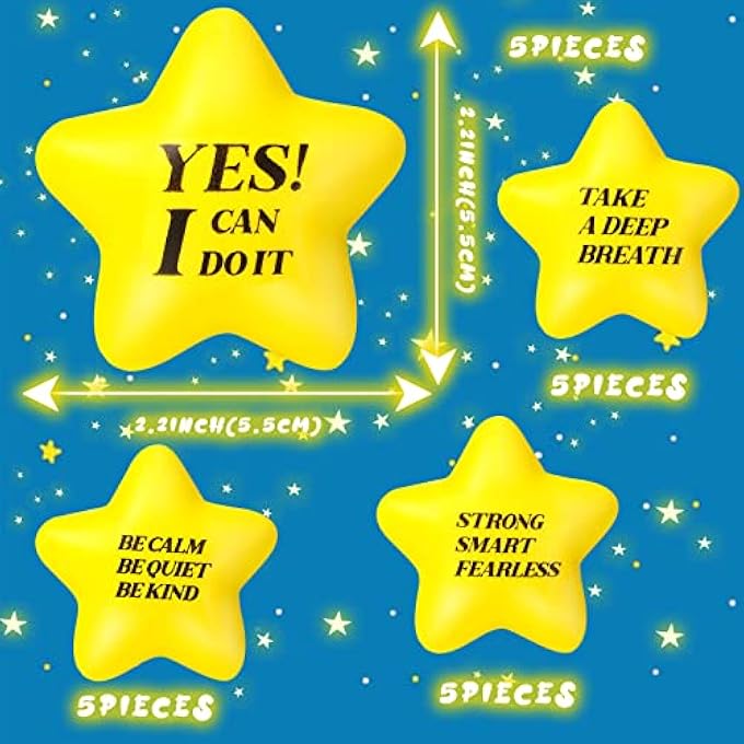 Kasyat 20 Pcs Stress Balls with Quotes Mini Motivational Stress Balls for Adults Star Stress Relief Toy Colorful Foam Balls for Women Men Relieve Anxiety Party Supplies (Yellow) - Image 2