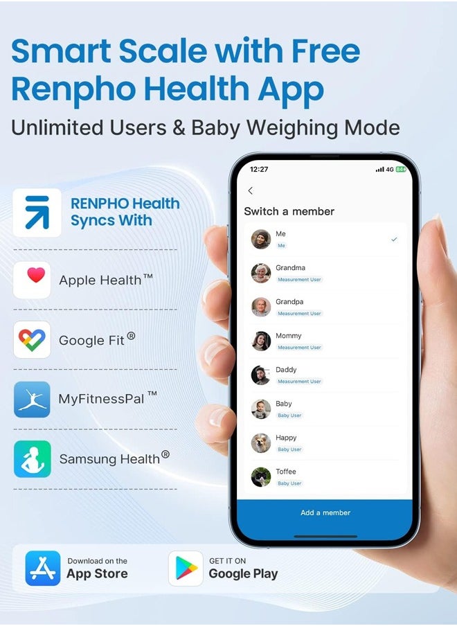 RENPHO - RENPHO Smart Scale, Body Fat Scale, Digital Bathroom Scale for Body Weight, Body Composition Analysis, Highly Accurate BMI Scale with APP, 400lbs, Includes Batteries, White-Elis 1 - Image 1